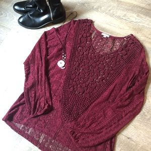 EYESHADOW Maroon Red Long Sleeve Woven Top ❣️
